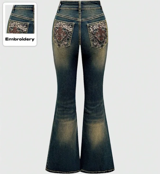 Romwe Embroidered Flare Jeans
