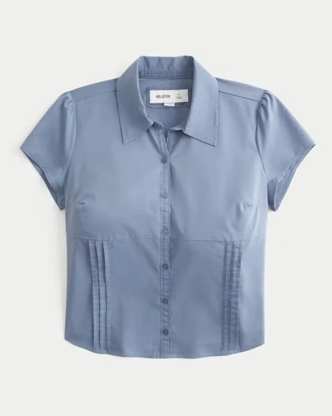 Curvy Short-Sleeve Pleated Shirt