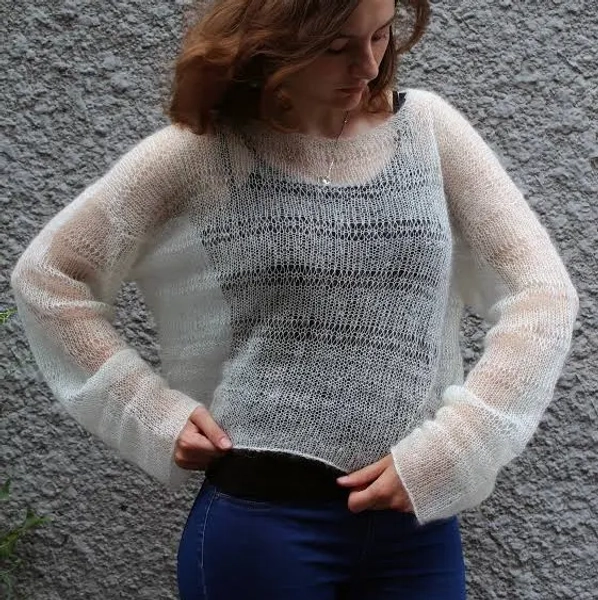 Oversized Sheer Mohair Cropped Sweater