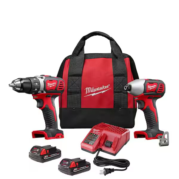 Milwaukee M18 18V Lithium-Ion Cordless Drill Driver/Impact Driver Combo Kit (2-Tool) W/ Two 1.5Ah Batteries, Charger Tool Bag 2691-22