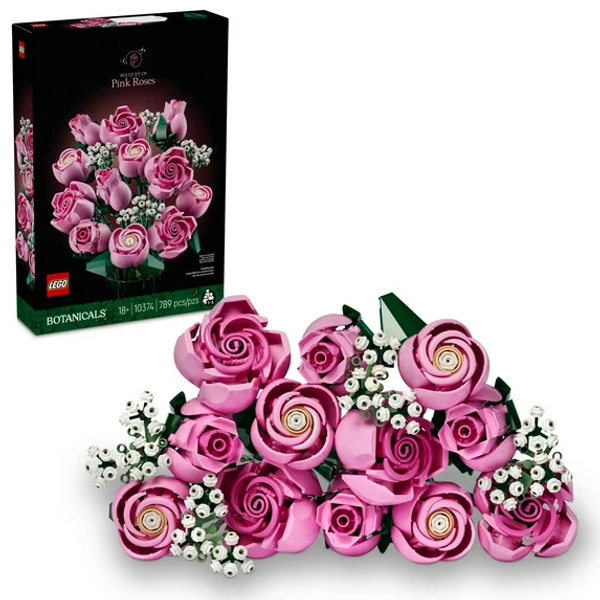 LEGO Botanicals Bouquet of Pink Roses Artificial Flowers - Building Blocks for Adults, Ages 18+ - Flowers for Home Office, Shelf or Room Decor - Gift for Women & Men - 10374