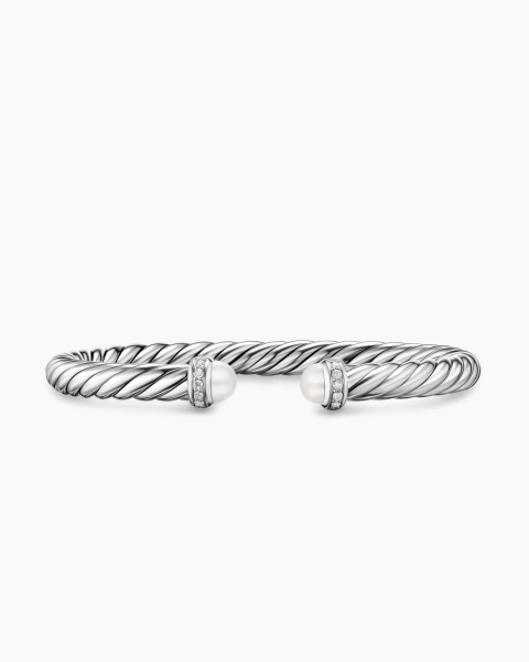Cable Flex® Bracelet in Sterling Silver with Pearls and Diamonds, 6mm