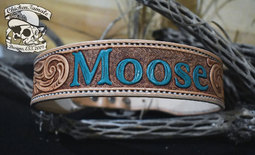 Tooled leather dog collar