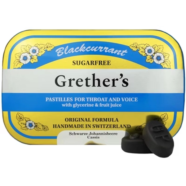 GRETHER'S Pastilles Sugarfree Blackcurrant Natural Remedy Dry Mouth Relief - Soothing Throat & Healthy Voice - Long-Lasting Flavor, Gift for Singers