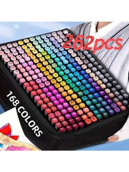 262 Colors Markers Alcohol Felt Pen Manga Sketching Markers Dual Brush Art School Supplies Drawing Set Office Supplies Easter Gift,Markers, Back To School Supplies,Chalk Markers,Alcohol Markers,Highlighters For School,Halloween,Acrylic Markers,Scrapbook Supplies,100/120/168 Colors Dual Tip Art Markers Set For Adult Coloring,Cute Back To School Stationery Gifts, Essential For Teachers, Nurses, And Art Students
