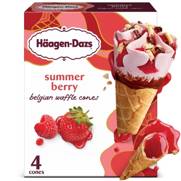 Haagen-Dazs Frozen Summer Berry Belgian Waffle Ice Cream Cone - 14.8 fl oz/4ct