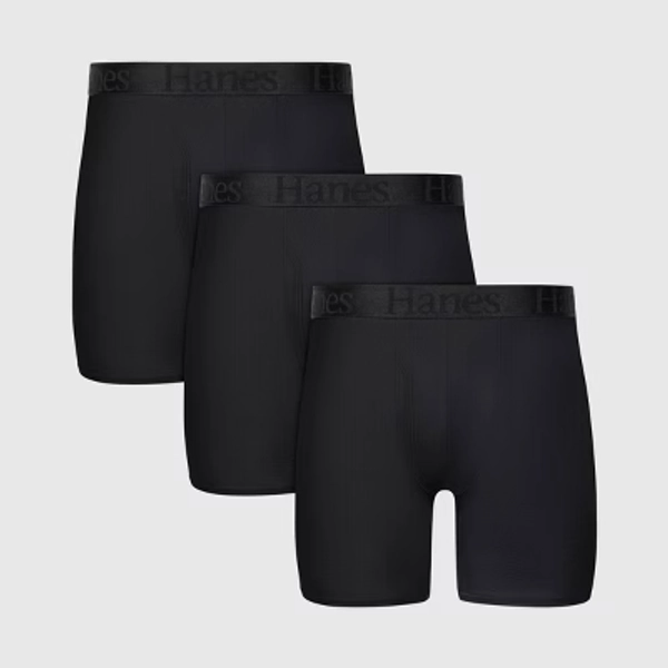 Hanes Originals Premium Men's SuperSoft Boxer Briefs 3pk - Black L: Tagless, Moisture Wicking, Stretch Knit