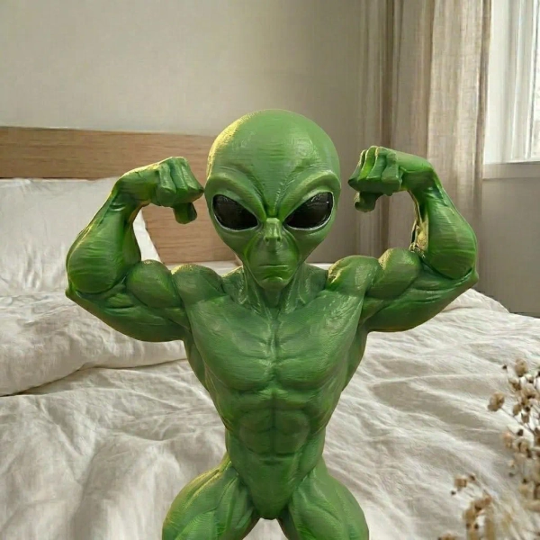 Funny Muscle Alien Figure, Buff Alien Decor, UFO Desk Decoration, Meme Collectible Figure, Weird Room Decor, Alien Gift Idea
