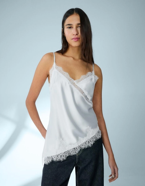 Satin asymmetric strappy top
