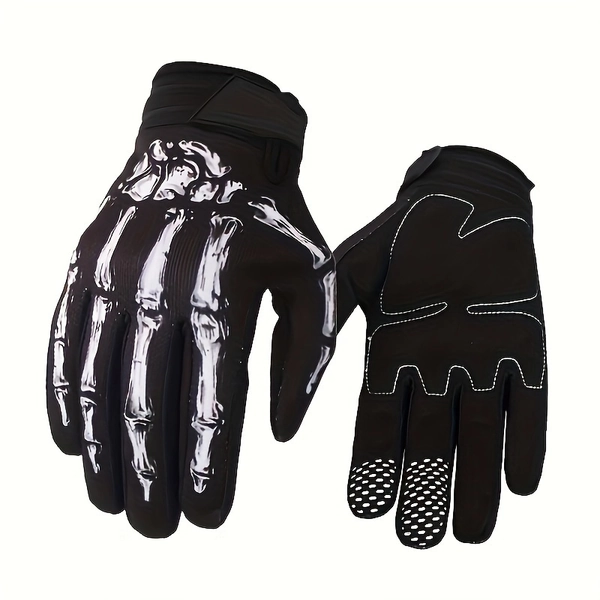 [Halloween Touch Screen Gloves] Halloween Christmas Full Finger Touch Screen Gloves | Skull Print Sports Outdoor Bike Riding Gloves