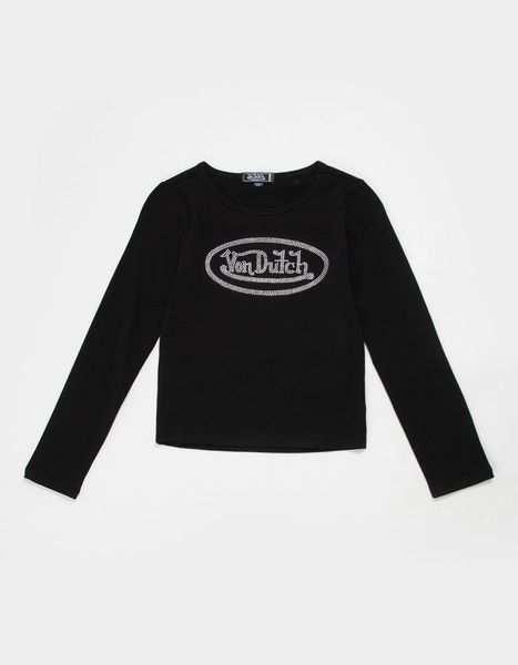 VON DUTCH Rhinestone Girls Long Sleeve Top - BLACK - XS