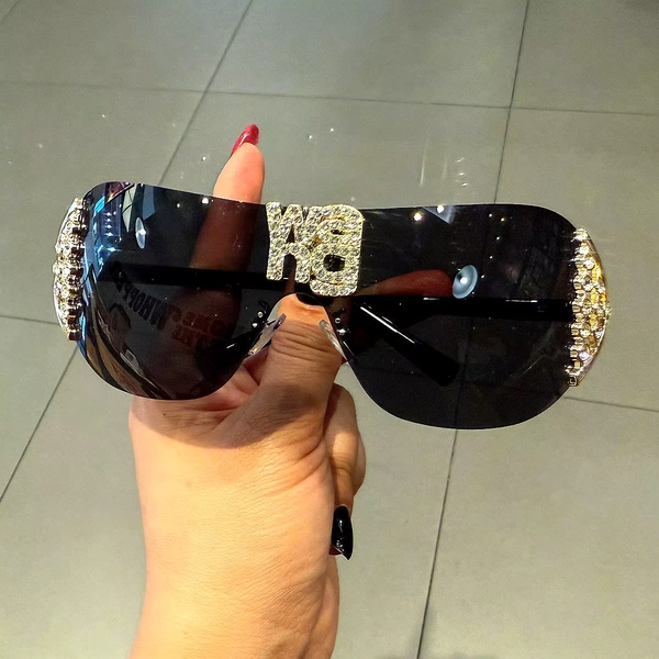 Luxury y2k Rimless Women's Sunglasses with Rhinestone Letters Brand Designer Sun Glasses for Outdoor UV400 Lunettes de soleil - AliExpress 200000297