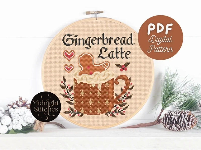 Gingerbread Latte- Easy Cross Stitch Pattern, Christmas Cross Stitch, PDF Digital Pattern, Beginner Friendly, Christmas Gift and Craft