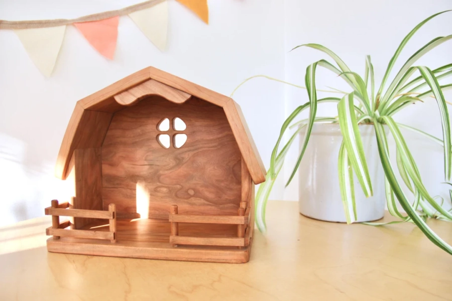 Cherry Wood Toy Barn: Waldorf Montessori Farm Playset - Etsy