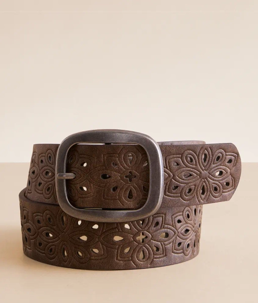 Small Cocoa Embossed Western Belt