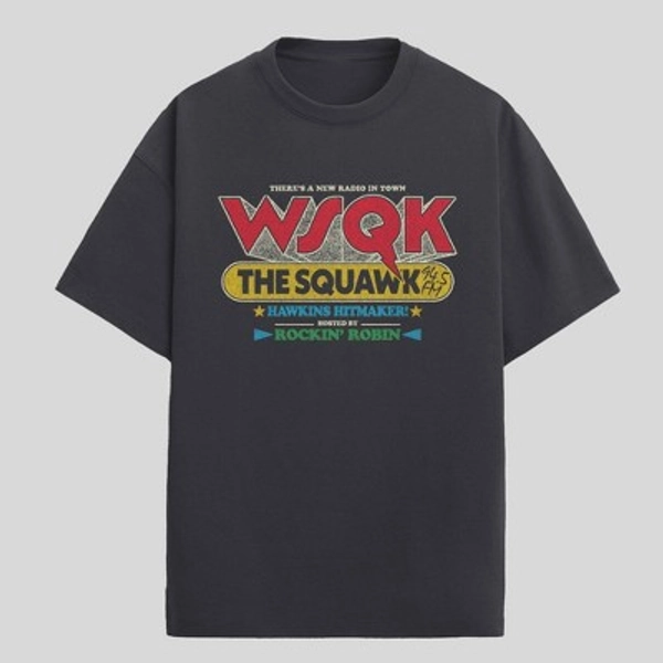 Men's Stranger Things WSQK The Squawk Radio Graphic T-Shirt - Black S