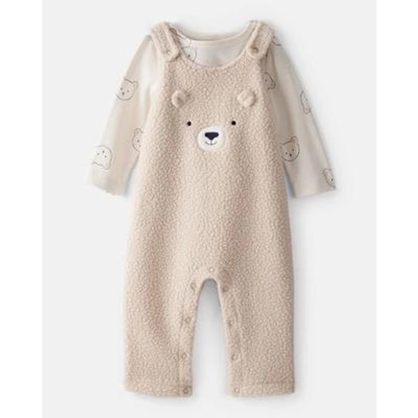 Carter's | Baby Boys Boy 2-Piece Bear Sherpa Long-Sleeve Overall Set - Brown | Beige | Size 12M