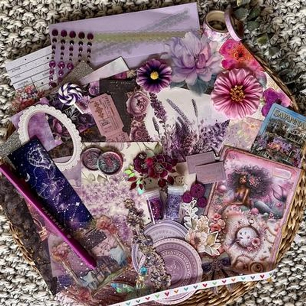 Purple Junk Journal Ephemera Kit: Lavender Scrapbook, Collage Supplies