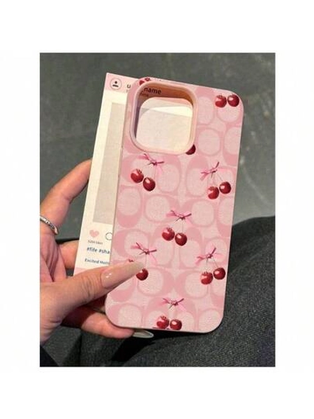 1PCS FFresh Creative Simple Pink Cherry Case Soft Protective Bling Case Pocket-Friendly Commuter Series Case For IPHONE 7, 8, X, XS, XR, 11, 12, 13 Pro Max, 14 Pro Max, 15 Pro Max, 16, 13, 14, 15, Plus, Pro, Max, Mini Shockproof And Wear-Resistant Mobile Phone Case, Perfect Holiday Gift For Friends, Family Or Yourself