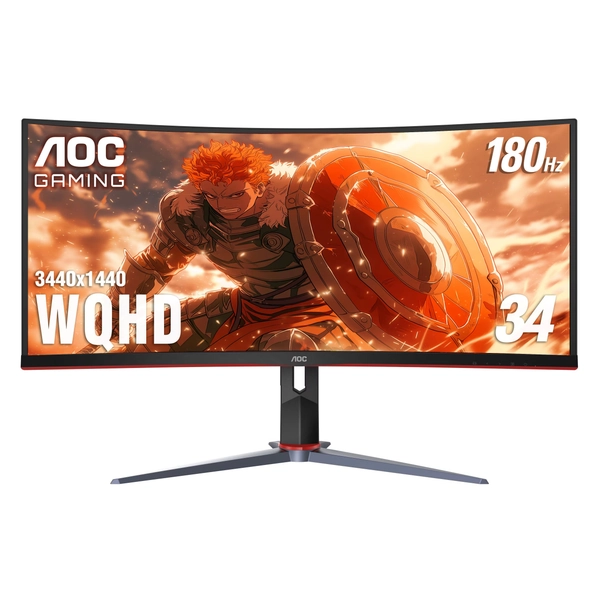 AOC - CU34G2XP 34" VA Curved Gaming Monitor, WQHD (3440x1440), 180Hz, 1ms, Freesync, HDR 400 - Black/Silver/Red