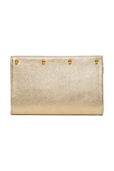 Lizzie Champagne Gold Pebble Leather Interchangeable & Convertible Clutch Bag