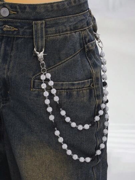 1pc Fashion Street Hip Hop Pants Chain With Crystal Ball Charm, Handmade Body Chain, Unisex Accessory For Jeans And Casual Wear