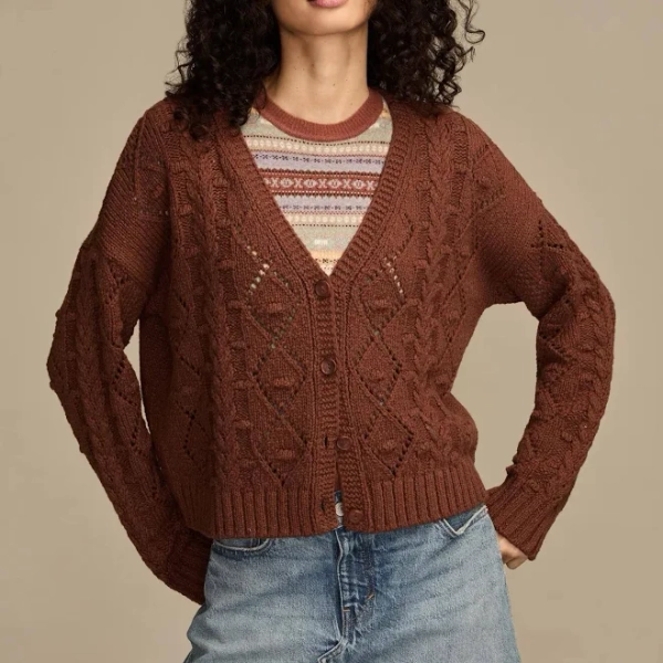 Lucky Brand Women's Cropped Cable Knit Cardigan