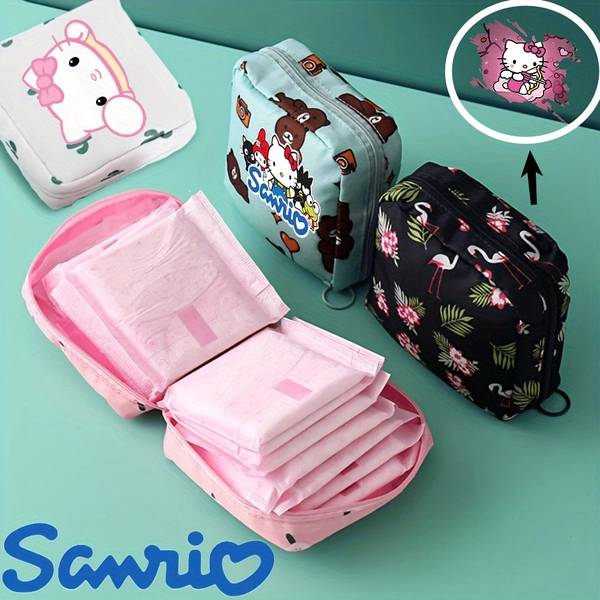 Sanrio Hello Kitty & Cinnamoroll Heart Series Inner Pouch Organizer, a Stylish and Simple Sanitary Pad Storage Pouch Made of Durable Material. A Travel Essential That Also Functions as a Cosmetics Organizer, Perfect for Gifting. Features a Fun