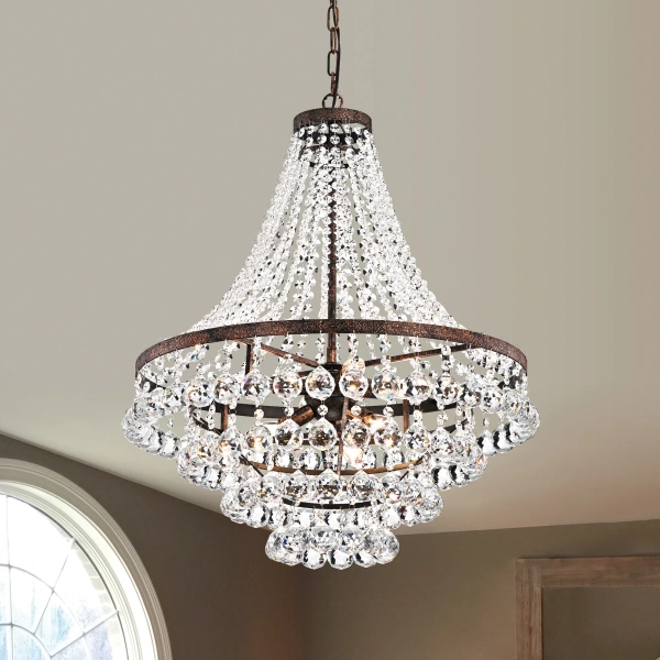 Edvivi Clarus 7 -Light Antique Copper Traditional Crystal For Use in Bedrooms, Dining Rooms, Foyers, Kitchens, Living Rooms Chandelier