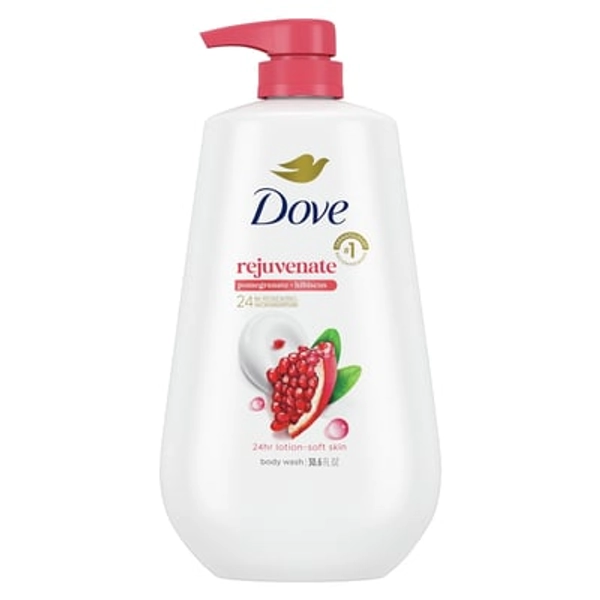 Dove Body Wash for Women Rejuvenating Pomegranate & Hibiscus All Skin, 30.6 oz with Pump
