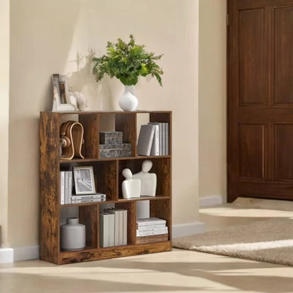VASAGLE Cube Bookcase, 3 Tier Bookshelf, Freestanding Storage Unit, 8 Open Compartments, for Living Room, Study, Office, Rustic Brown