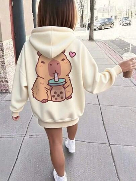 1pc Tween Girls Casual Printed Pullover Hoodie Sweatshirt, Fleece Lined, Long Sleeve, Autumn/Winter Student Youth Clothing