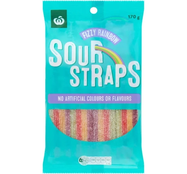 Woolworths Fizzy Rainbow Sour Straps