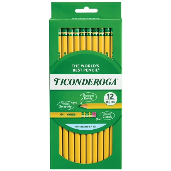 Ticonderoga Premium Wood Pencils, Unsharpened #2 Lead, Yellow, 12 Count