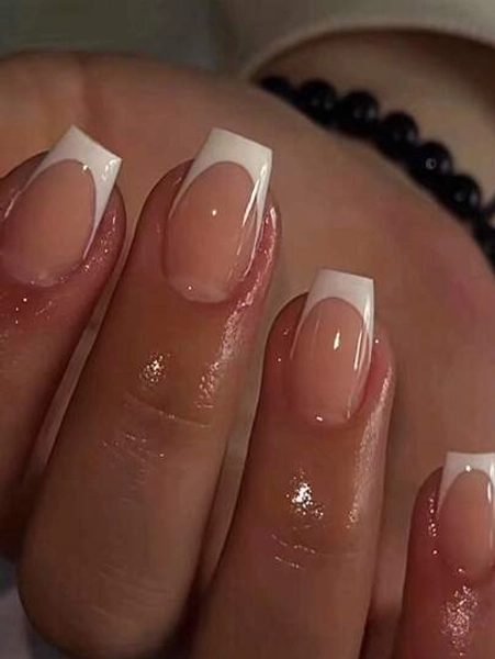 24pcs False Nails Set, Nude&White French Gradient, False Nails&Tips+Jelly Gel+Nail File Press On Nails Nail Supplies