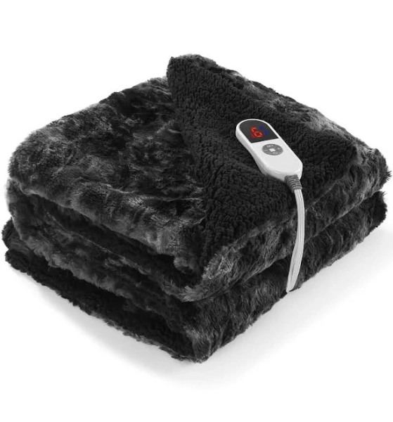 Heated Electric Blanket Luxurious Soft Faux Fur Blanket 50" x 60" with 6 Heating Levels & 4 Hours Timer Setting, Comfort Warm Blanket for Home