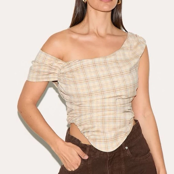 Bardot Women's Asymmetric Check Print Top
