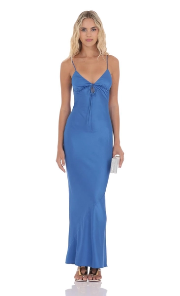 Satin Back Tie Maxi Dress in Royal Blue | LUCY IN THE SKY