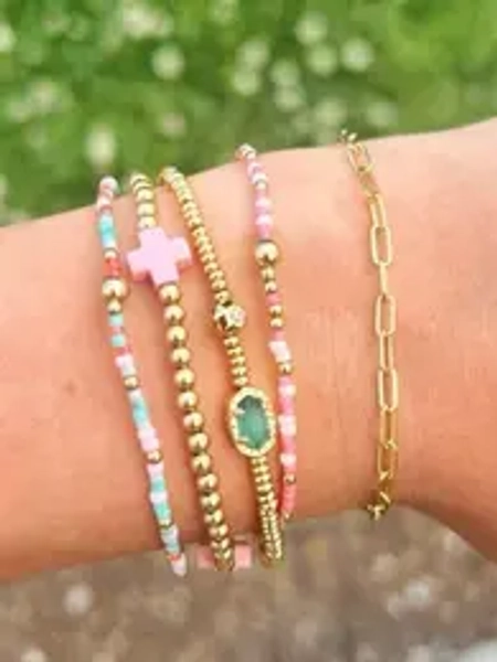 Colorful Stacking Bracelet Set, Stackable Bracelets, Fashionable Cross & Beaded Design Bracelets for Women & Girls, Casual Trendy Accessories for Party and Daily Life