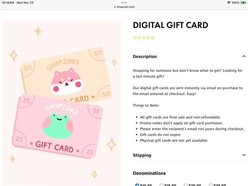 Shopzoki digital gift card