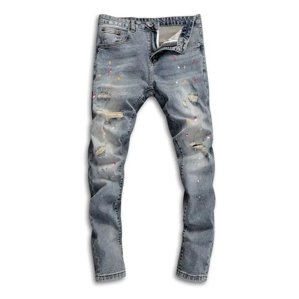 Men's Vintage Denim with Ripped Distressed Faded Slim-fit Jeans Printed High-end Streetwear Fashion Hip-hop Streetwear Jeans - AliExpress 200000343
