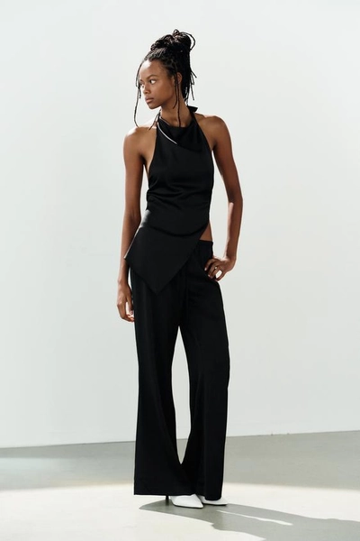 PANTALON SATINÉ À LACETS - Noir - XS