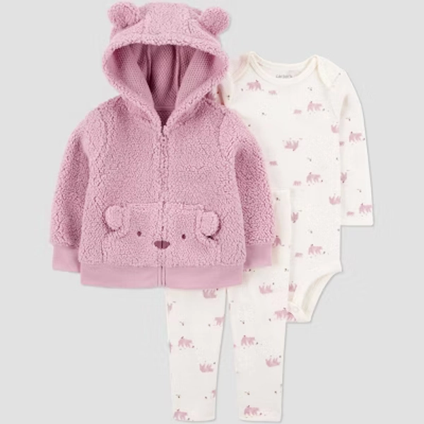 Carter's Just One You® Baby Girls' 3pc Bear Fair Isle Sweater Top and Pants Set - Pink
