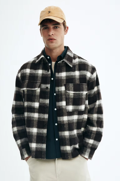 Regular-Fit Flannel Overshirt - Brown/plaid