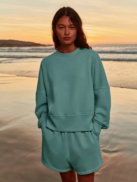 Turquoise Blue Crew Neck Washed Sweatshirt - Size X-Small