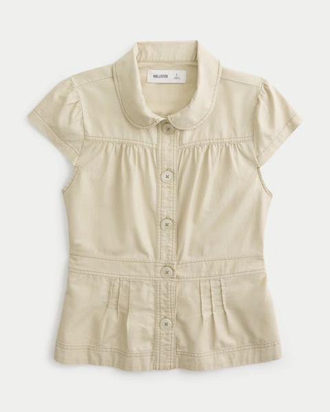 Short Sleeve Twill Peter Pan Collar Shirt