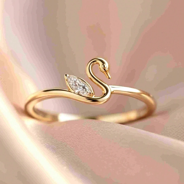 Minimalist Delicate Swan Ring, 18K Gold Plated Zirconia Stone, Romantic Proposal Ring For Women