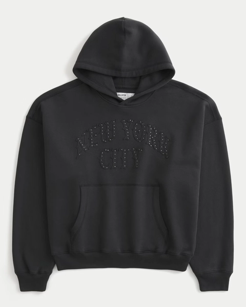 Baggy Cinch Studded New York City Graphic Hoodie