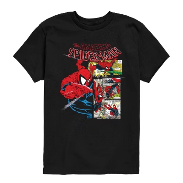 Boys' Marvel Spider-Man Comic Panel Short Sleeve Graphic T-Shirt - Black - Large