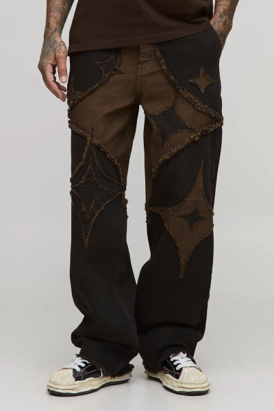 Tall Diamond Applique Relaxed Fit Jeans | boohooMAN USA